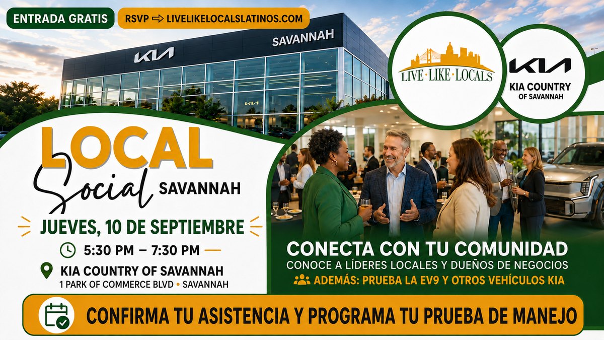 Volante del Social Local de Live Like Locals en Kia Country of Savannah el jueves 10 de septiembre de 2026, de 5:30 a 7:30 p. m.
