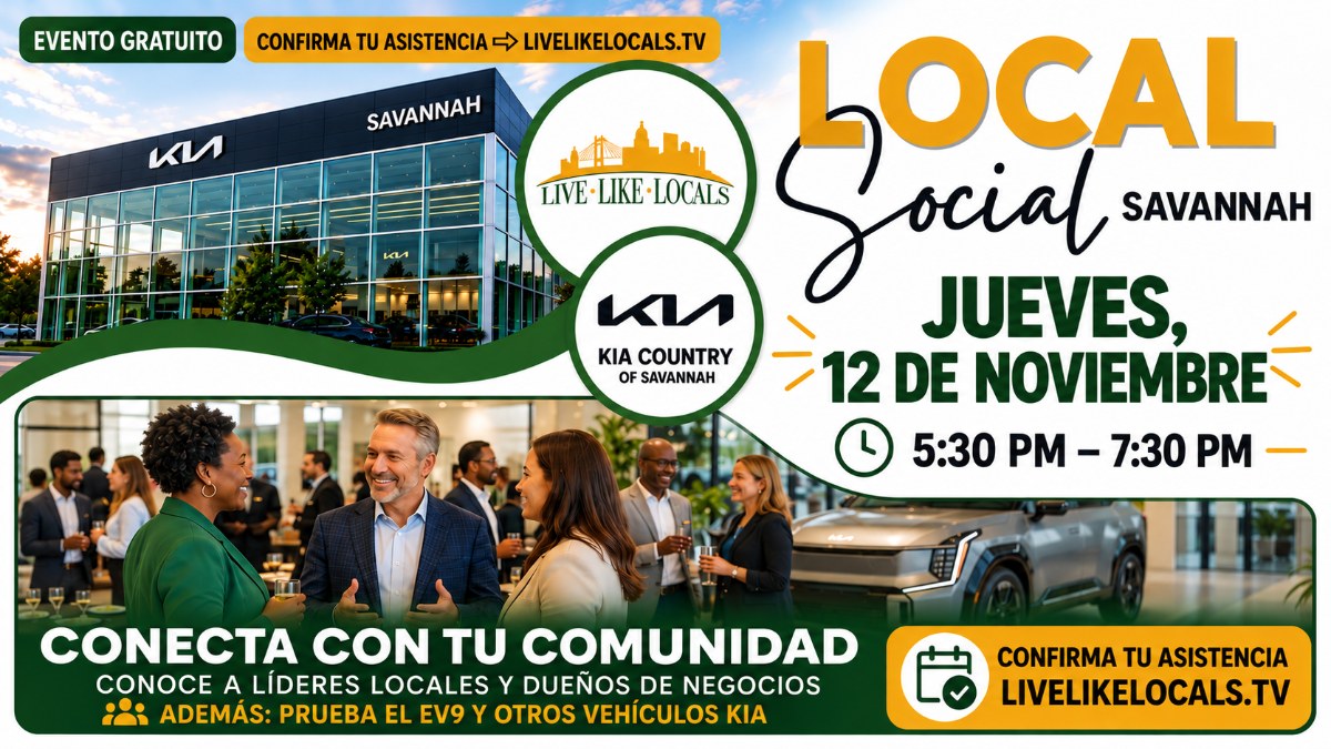 Flyer del Local Social de Live Like Locals en Kia Country of Savannah, jueves 12 de noviembre, de 5:30 a 7:30 p. m.